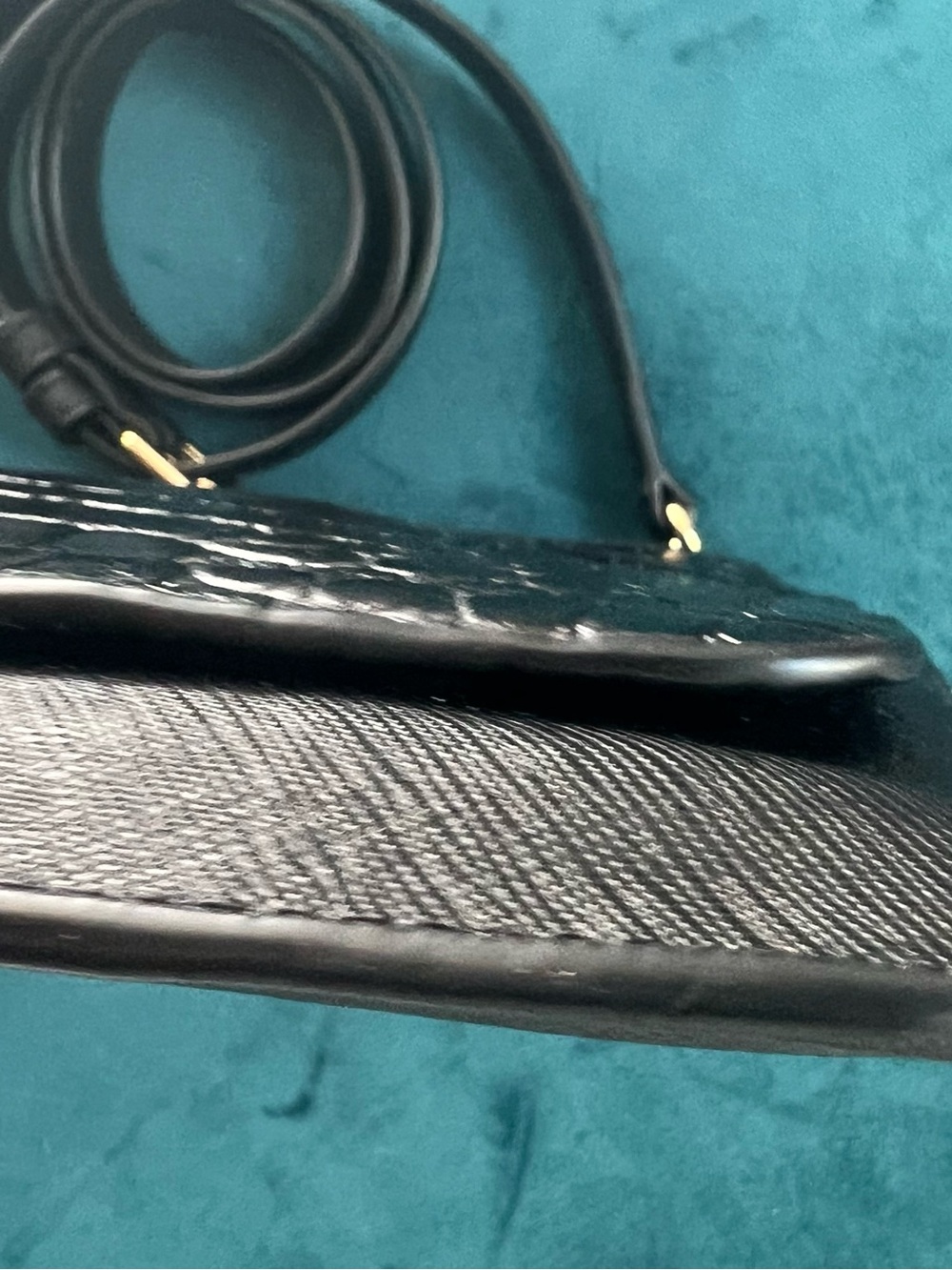Original Henri Bendel Black Leather Crossbody/tablet bag. Croc front pouch. - Picture 5 of 8